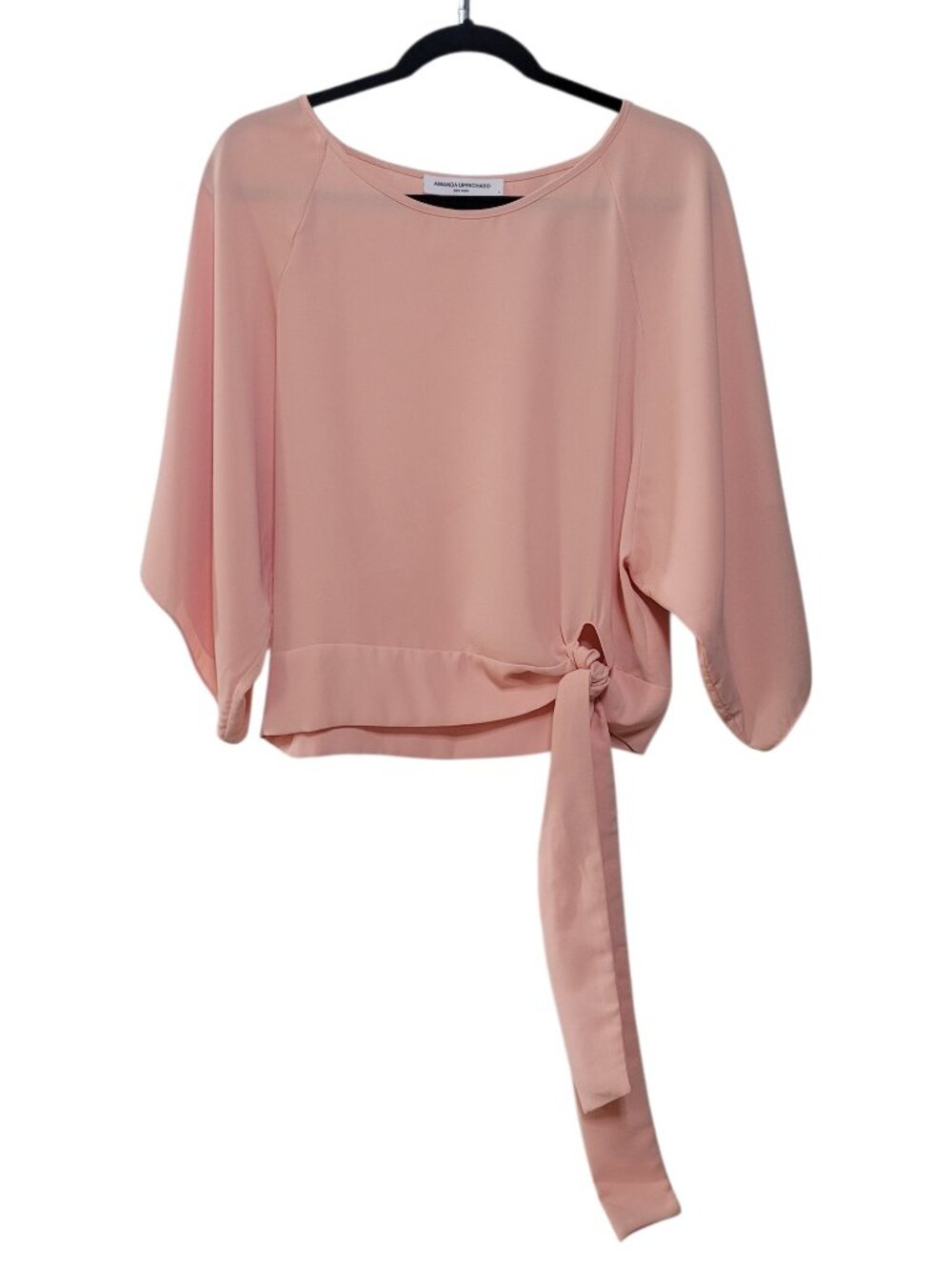 Amanda Uprichard Blouse Top Blush Pink Side Tie Draped Dolman Sleeve Small